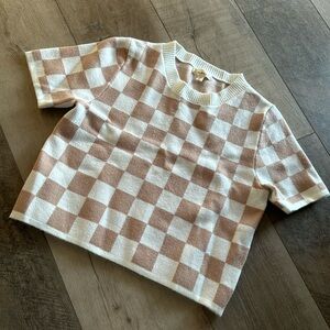 NWOT Debut short sleeved checkered sweater